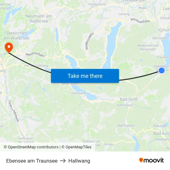 Ebensee am Traunsee to Hallwang map