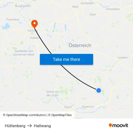 Hüttenberg to Hallwang map