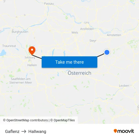 Gaflenz to Hallwang map