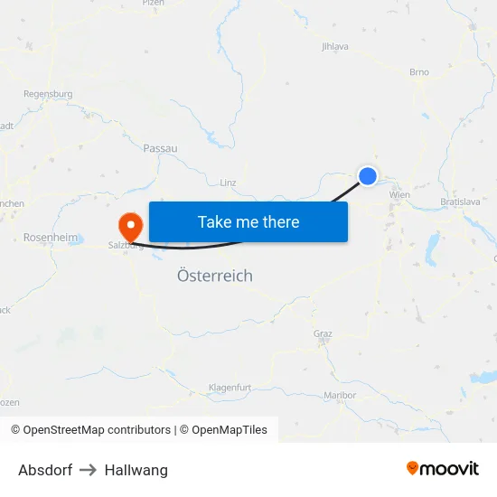 Absdorf to Hallwang map