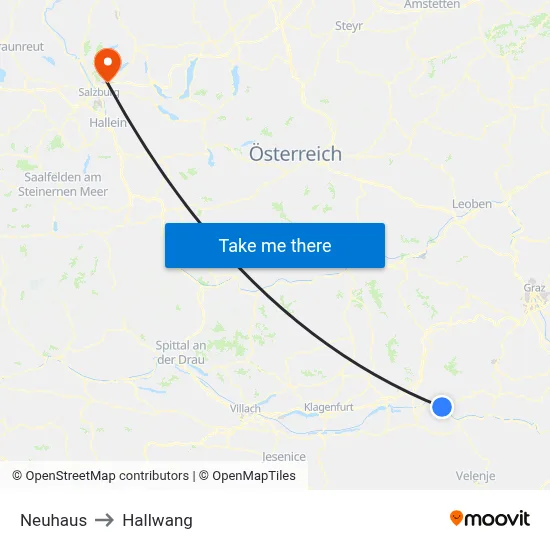 Neuhaus to Hallwang map