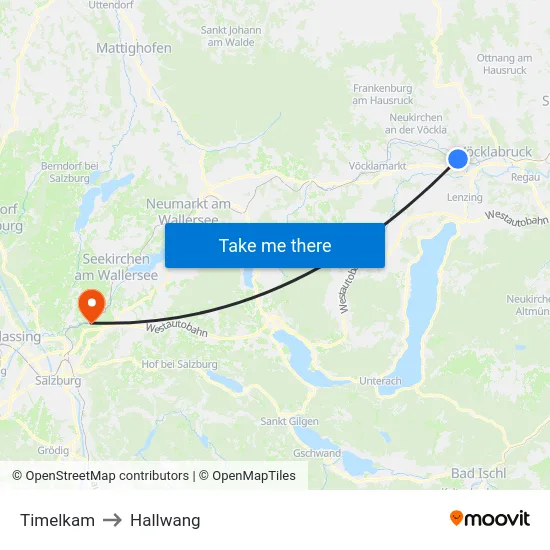 Timelkam to Hallwang map