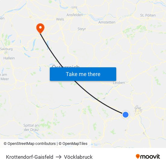 Krottendorf-Gaisfeld to Vöcklabruck map