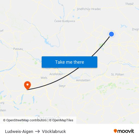 Ludweis-Aigen to Vöcklabruck map