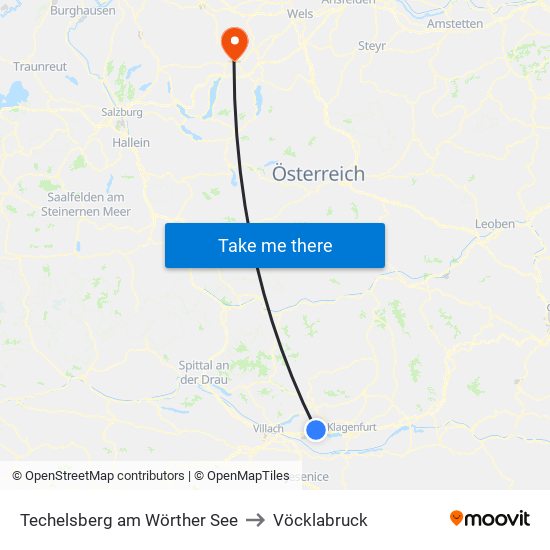 Techelsberg am Wörther See to Vöcklabruck map
