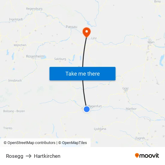 Rosegg to Hartkirchen map