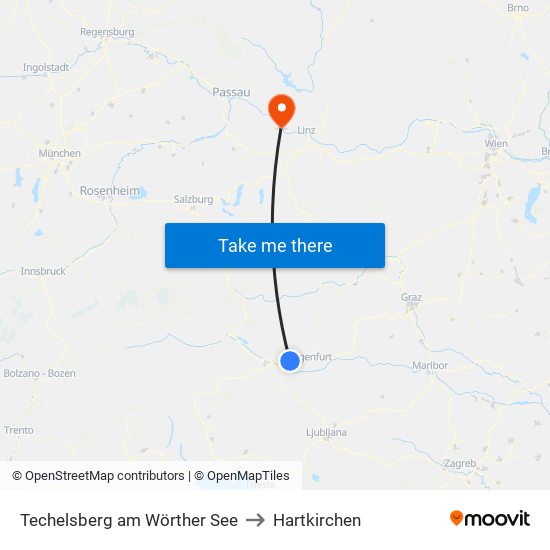 Techelsberg am Wörther See to Hartkirchen map