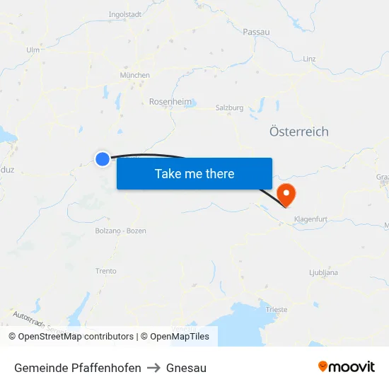 Gemeinde Pfaffenhofen to Gnesau map