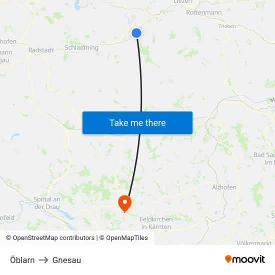 Öblarn to Gnesau map