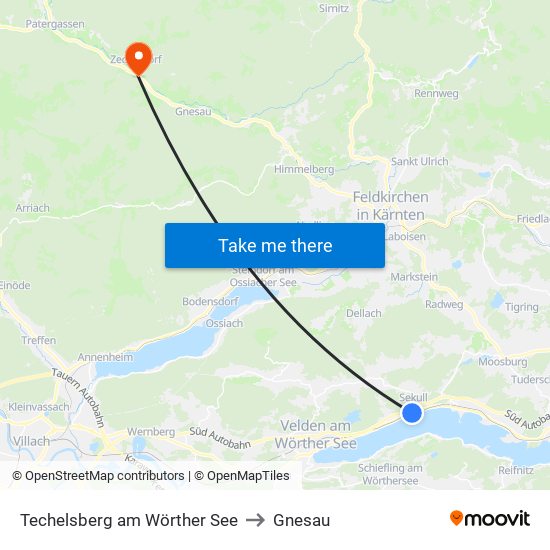 Techelsberg am Wörther See to Gnesau map