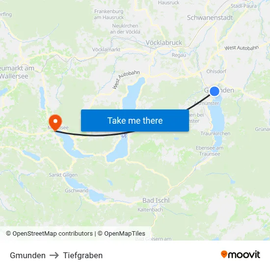 Gmunden to Tiefgraben map