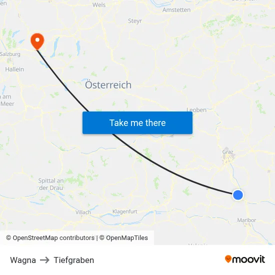 Wagna to Tiefgraben map