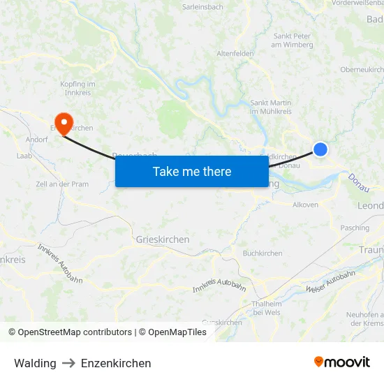 Walding to Enzenkirchen map