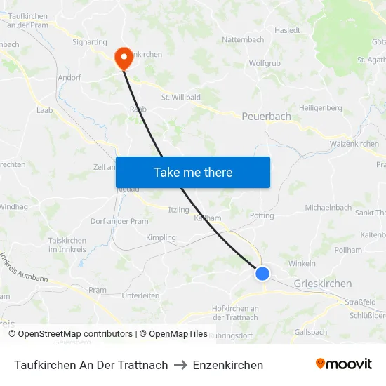 Taufkirchen An Der Trattnach to Enzenkirchen map