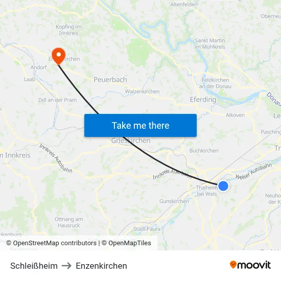 Schleißheim to Enzenkirchen map