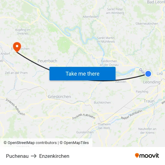 Puchenau to Enzenkirchen map