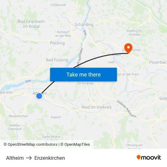 Altheim to Enzenkirchen map