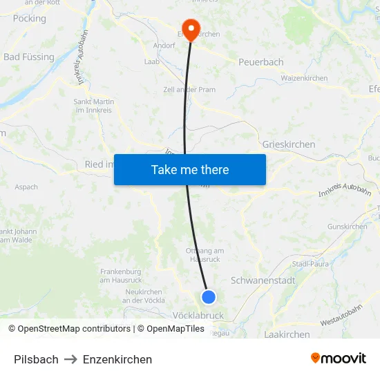 Pilsbach to Enzenkirchen map