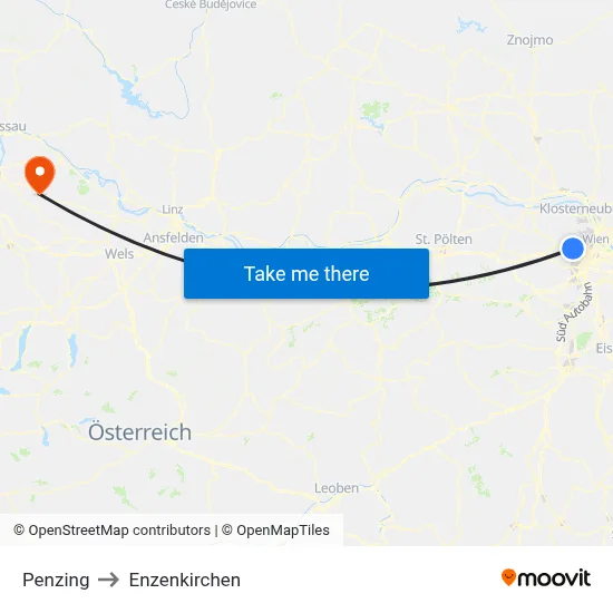 Penzing to Enzenkirchen map