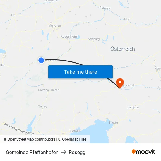 Gemeinde Pfaffenhofen to Rosegg map