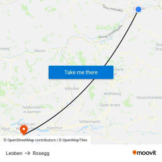Leoben to Rosegg map