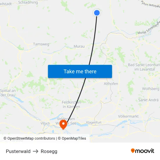 Pusterwald to Rosegg map
