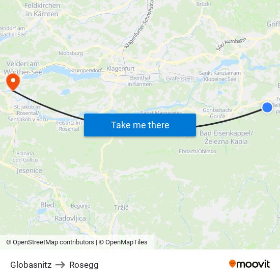 Globasnitz to Rosegg map