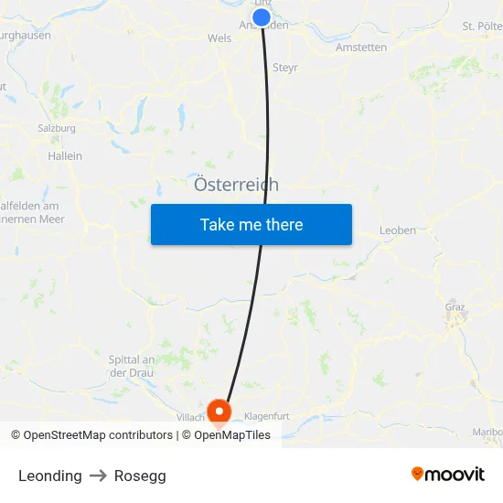 Leonding to Rosegg map