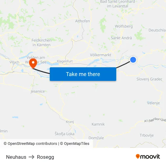 Neuhaus to Rosegg map