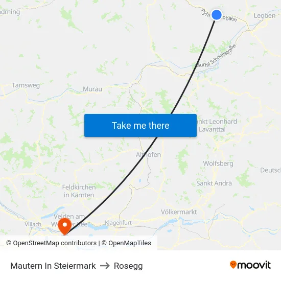 Mautern In Steiermark to Rosegg map