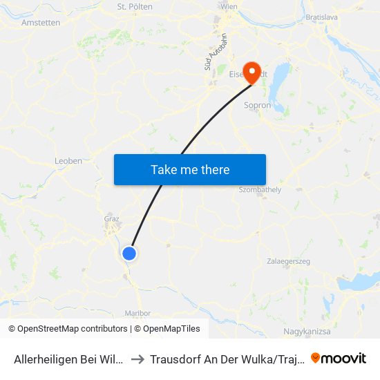 Allerheiligen Bei Wildon to Trausdorf An Der Wulka / Trajštof map