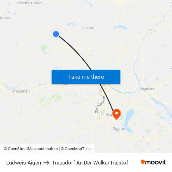Ludweis-Aigen to Trausdorf An Der Wulka / Trajštof map