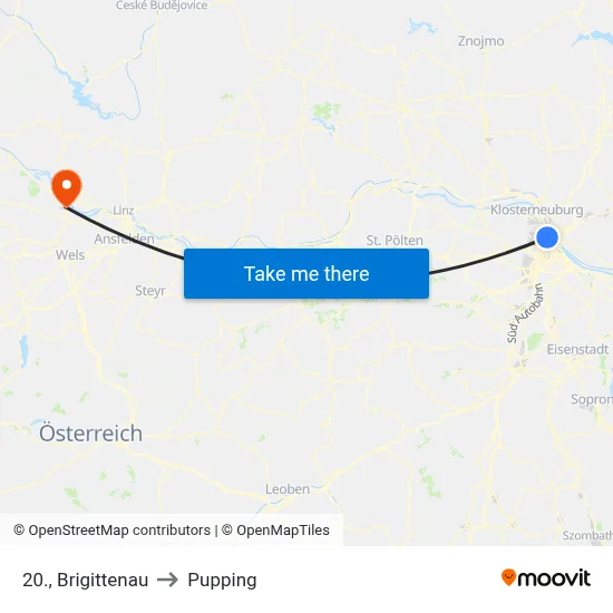 20., Brigittenau to Pupping map