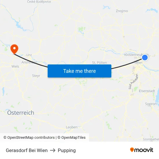 Gerasdorf Bei Wien to Pupping map