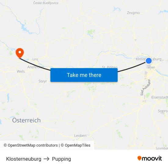 Klosterneuburg to Pupping map