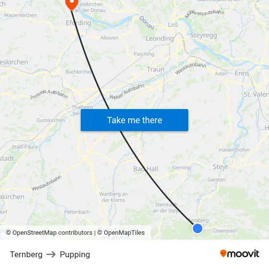 Ternberg to Pupping map