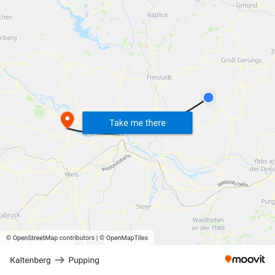 Kaltenberg to Pupping map