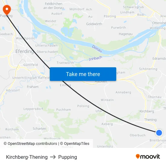 Kirchberg-Thening to Pupping map