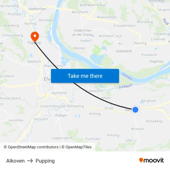 Alkoven to Pupping map