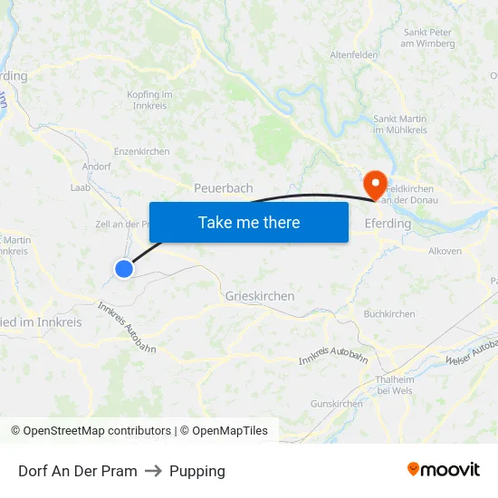 Dorf An Der Pram to Pupping map