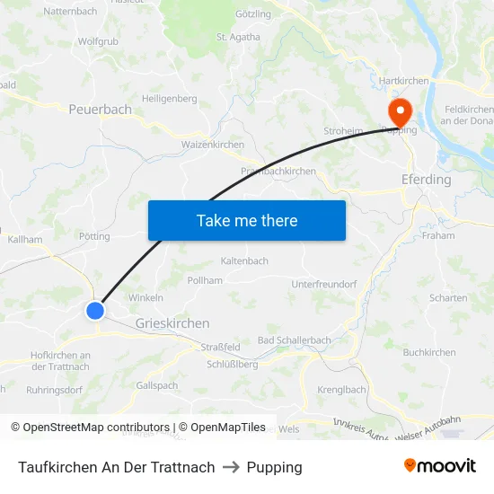 Taufkirchen An Der Trattnach to Pupping map