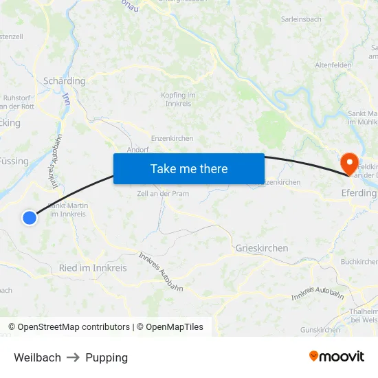 Weilbach to Pupping map
