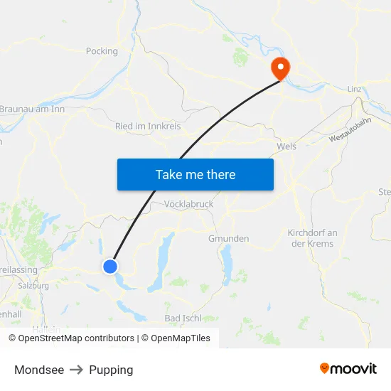 Mondsee to Pupping map