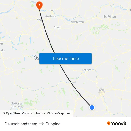 Deutschlandsberg to Pupping map