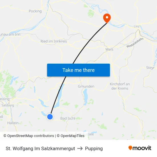 St. Wolfgang Im Salzkammergut to Pupping map