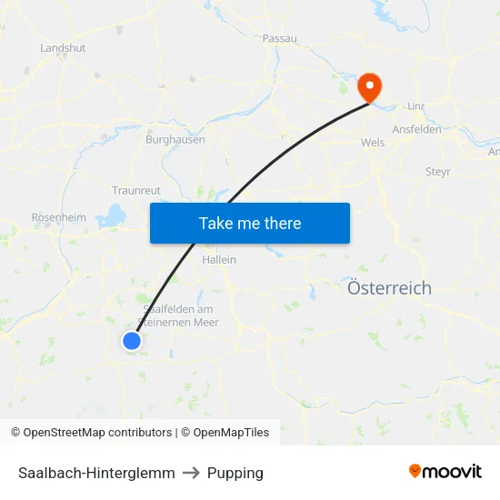 Saalbach-Hinterglemm to Pupping map