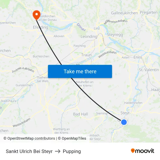 Sankt Ulrich Bei Steyr to Pupping map