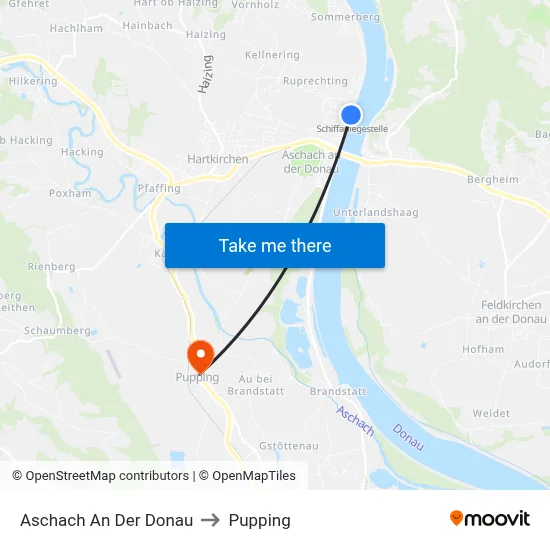 Aschach An Der Donau to Pupping map