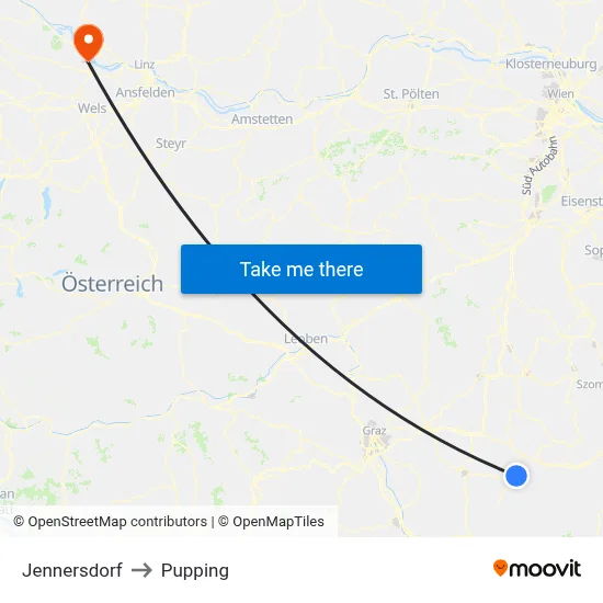 Jennersdorf to Pupping map