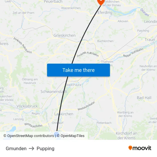 Gmunden to Pupping map